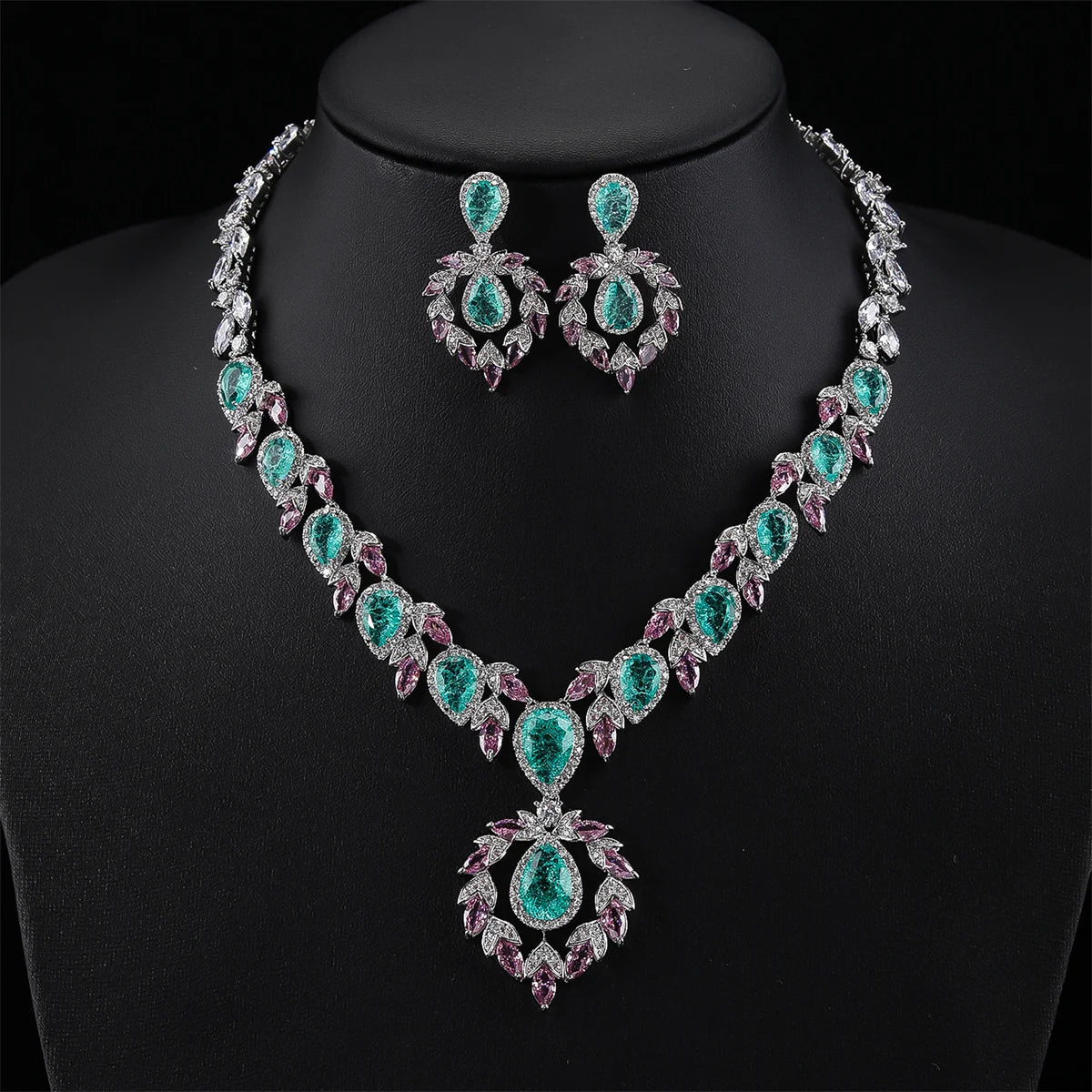 Luxury Bridal Jewelry Set - Stunning Waterdrop Cubic Zirconia Wedding Necklace & Earrings Set for Women - Perfect for Bridal Party, Engagement & Formal Occasions