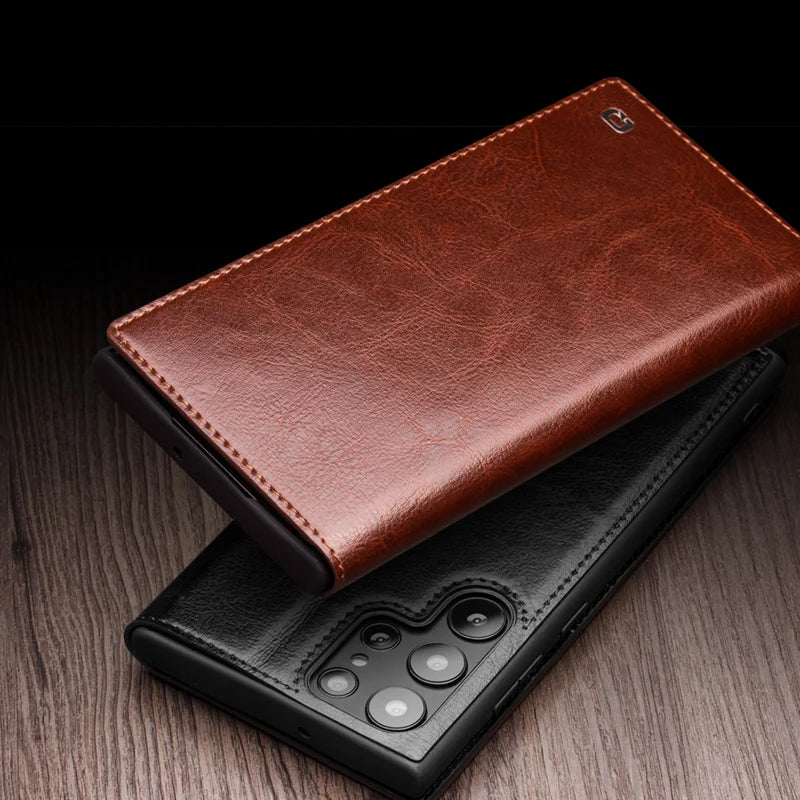 Samsung Galaxy S25 Ultra Genuine Leather Wallet with Card Slots - Stylish Retro Design for Men & Women - Perfect for Everyday Use, Travel, and Business