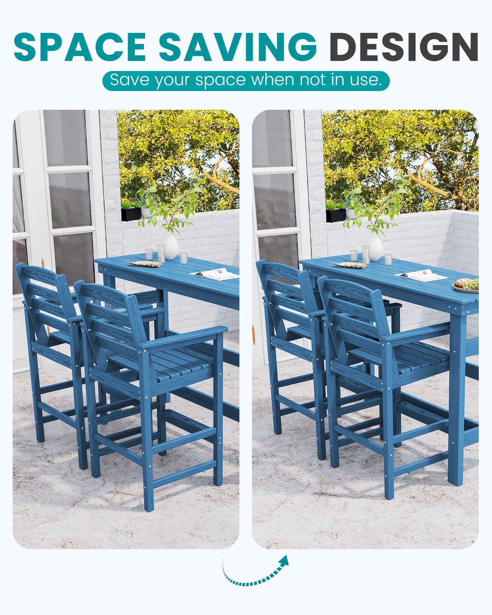 SERWALL 2-Piece Outdoor Bar Table and Chairs Set - All-Weather HDPE Patio Furniture for Backyard, Poolside, Garden - Blue Adirondack Bar Height Set | Perfect for Outdoor Entertaining, Lounging by the Pool, and Relaxing in Your Garden