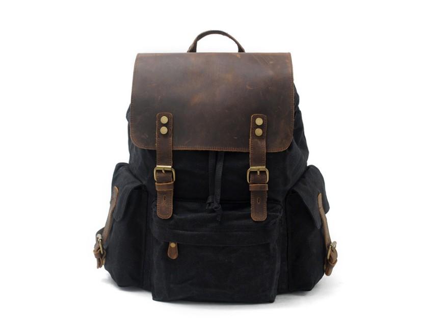 Durable Canvas & Leather Travel Backpack - Waterproof Rucksack Bag for Men & Women - Perfect for Hiking, Camping, Business Trips & Daily Commute