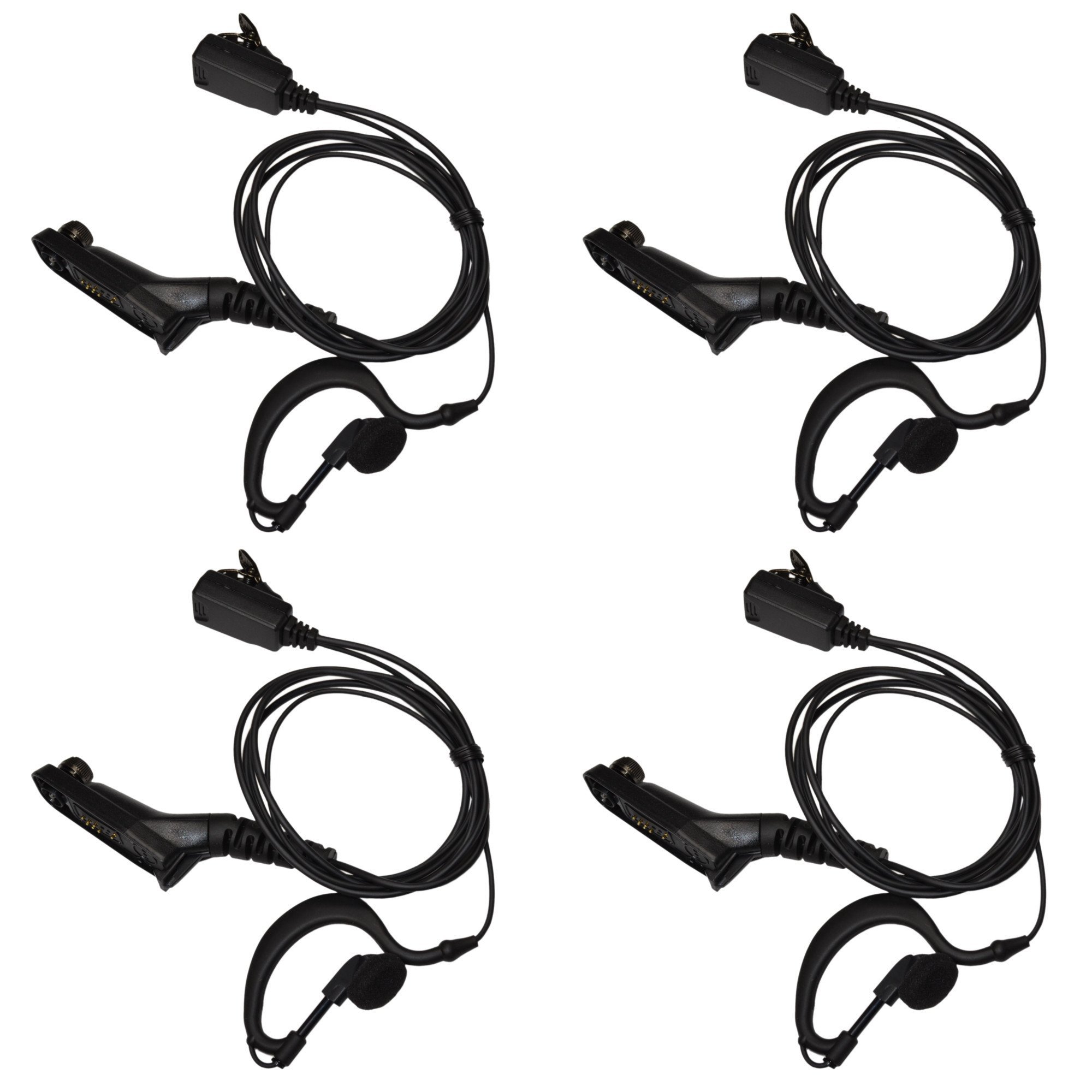 HQRP 4-Pack G-Shape Earpiece Headset with PTT Mic - Compatible with Motorola DP3600 DP3601 DP4400 DP4401 - Secure Fit for Two-Way Radios - Ideal for Security, Construction & Event Staff Communication