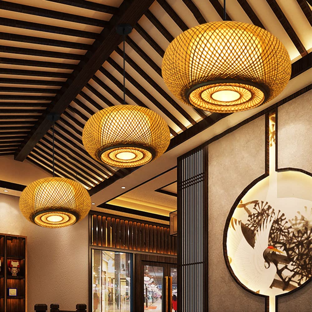 Natural Bamboo Woven Pendant Light - Handcrafted Bamboo Lantern Lampshade for Ceiling | Eco-Friendly Lighting Fixture for Restaurant, Corridor, Living Room, Bedroom & Outdoor Patio Decor