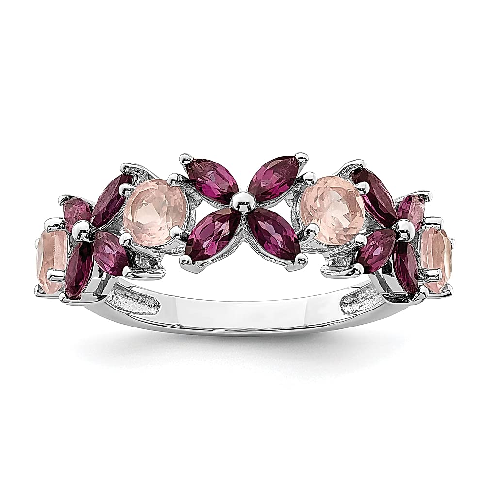 925 Sterling Silver Rose Quartz & Rhodolite Gemstone Band Ring for Women - Elegant Fine Jewelry Gift for Her - Perfect for Anniversaries, Birthdays & Special Occasions