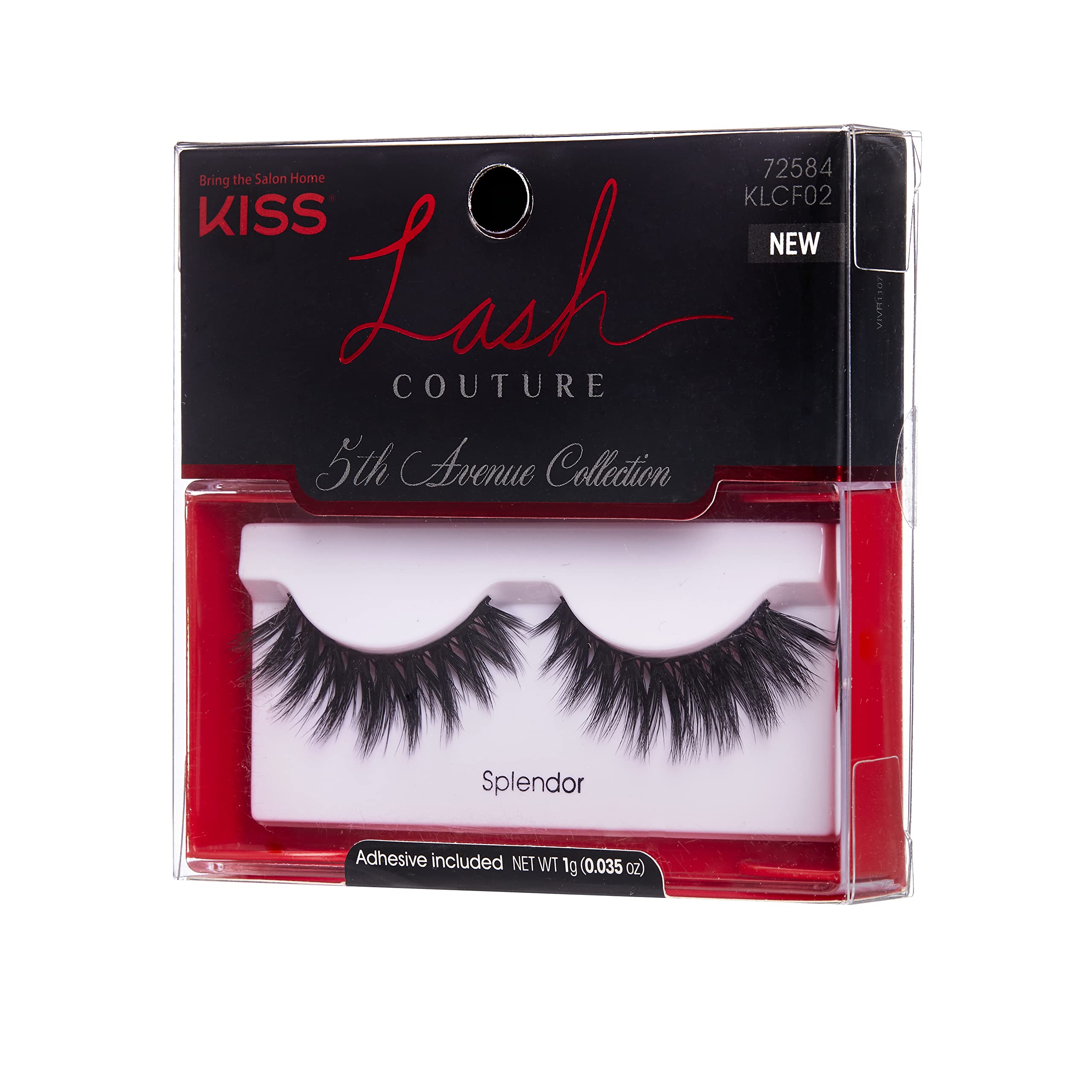 KISS Lash Couture 5th Avenue Collection False Eyelashes - Handcrafted Silk-Like Fibers, Reusable & Contact Lens Friendly (Style 'Splendor') - Includes Adhesive Lash Glue & 1 Pair Black Fake Lashes | Perfect for Parties, Weddings & Special Occasions