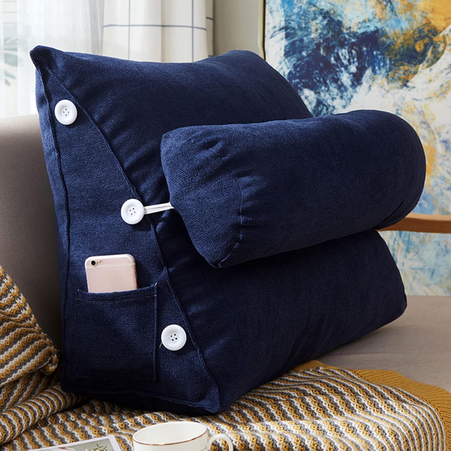 **AQAQ Adjustable Neck Roll Bed Rest Pillow - Ergonomic Triangular Backrest for Reading, Watching TV, or Sitting Up in Bed - Perfect for Comfortable Relaxation & Support**