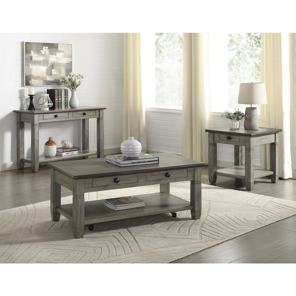 Granby Grey Collection Cocktail Table - Modern Coffee Table for Living Room, Lounge & Office - Stylish End Table with Storage Shelf for Home Decor