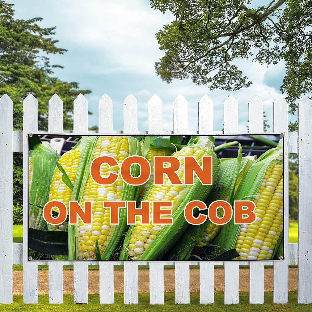 Corn on the Cob Vinyl Banner - 16x40in Outdoor Advertising Sign with Grommets for Festivals & Markets