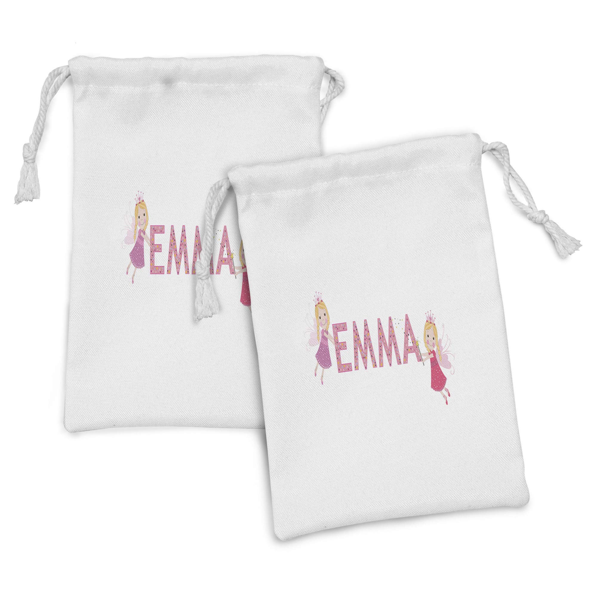 Ambesonne Emma Fabric Pouch Set of 2 - Cartoon Polka Dot Drawstring Bags for Toiletries, Makeup & Travel Accessories (9