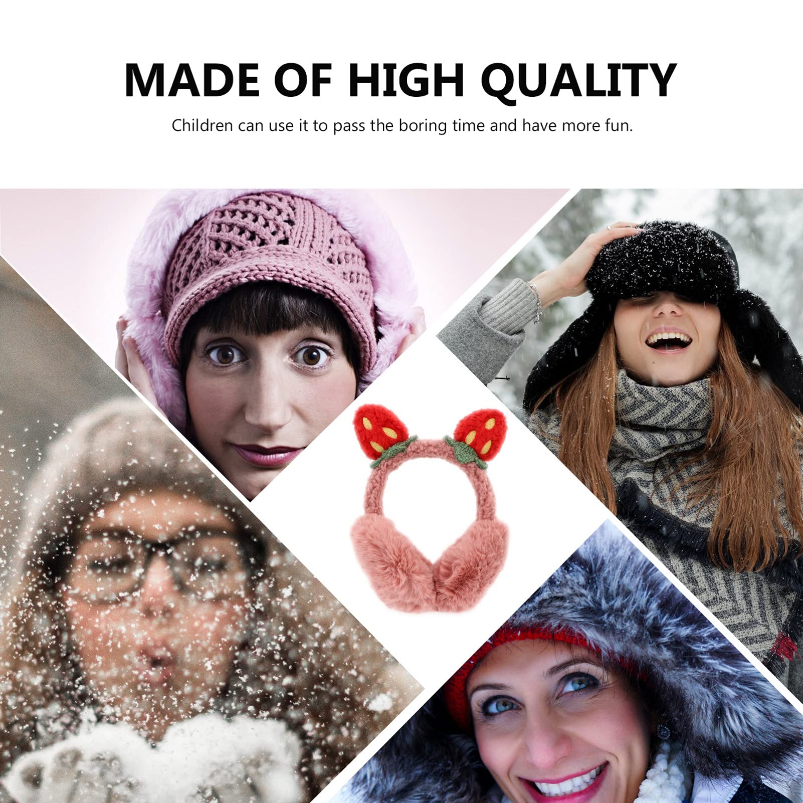 SOIMISS Women's Plush Winter Earmuffs - Soft Warm Fleece Ear Warmers for Girls & Women, Fashionable Strawberry Design for Cold Weather - Perfect for Outdoor Activities, Skiing, Running, and Winter Sports