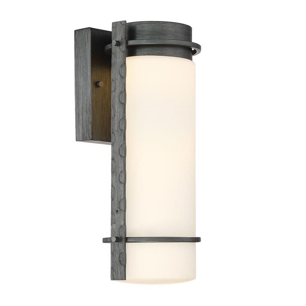 DESIGNERS FOUNTAIN LED34311-WI Aldridge - 13.5 Inch 10W LED Outdoor Wall Lantern with Weathered Iron Finish & Opal Glass - Perfect for Porch, Patio, Garden, and Entryway Lighting