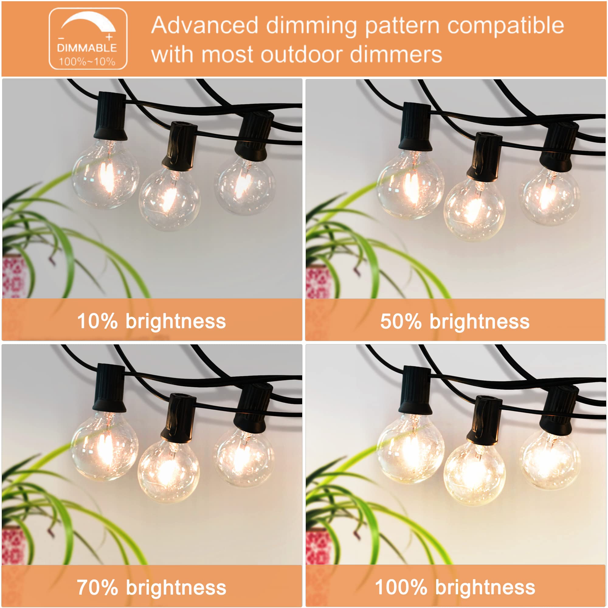 DAMAING 300FT Outdoor String Lights - 150+4 Shatterproof G40 LED Bulbs, Waterproof & Dimmable Connectable Patio Lights for Backyard, Gazebo, Bistro, Wedding & Party Decor (2-Pack x 150FT) - Perfect for Creating Cozy Ambiance in Gardens, Restaurants and Outdoor Events