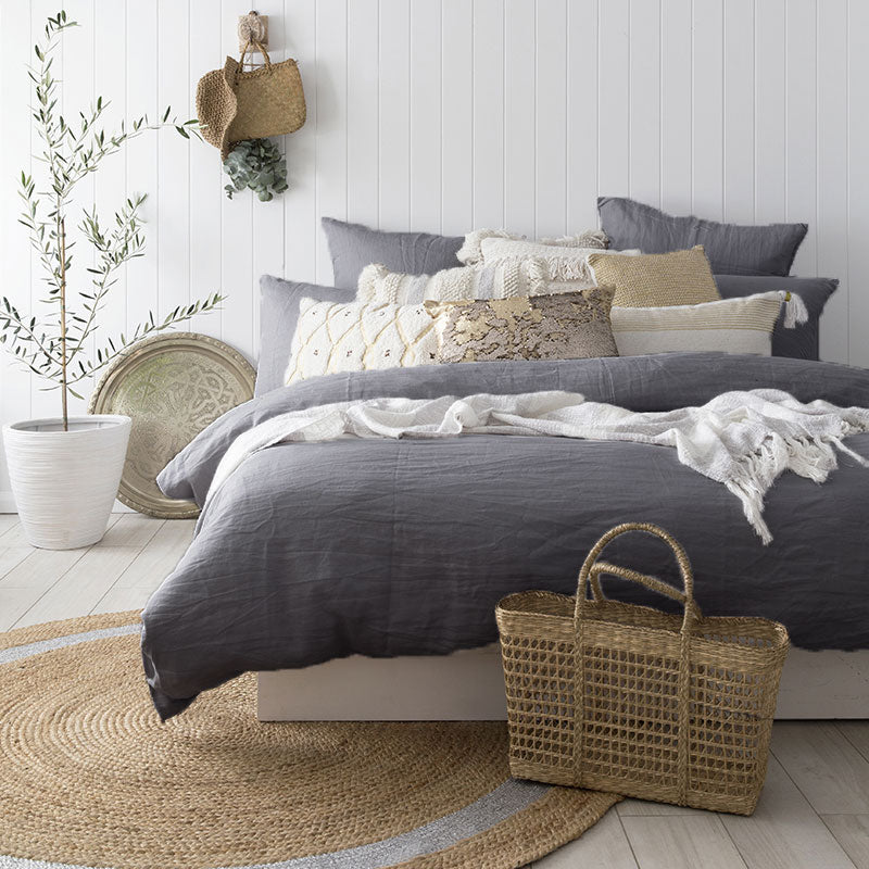 Premium 100% Linen Charcoal Gray Quilt Cover Set - Super King Size | Soft & Breathable Bedding for All Seasons | Perfect for Master Bedrooms, Guest Rooms & Luxury Hotels