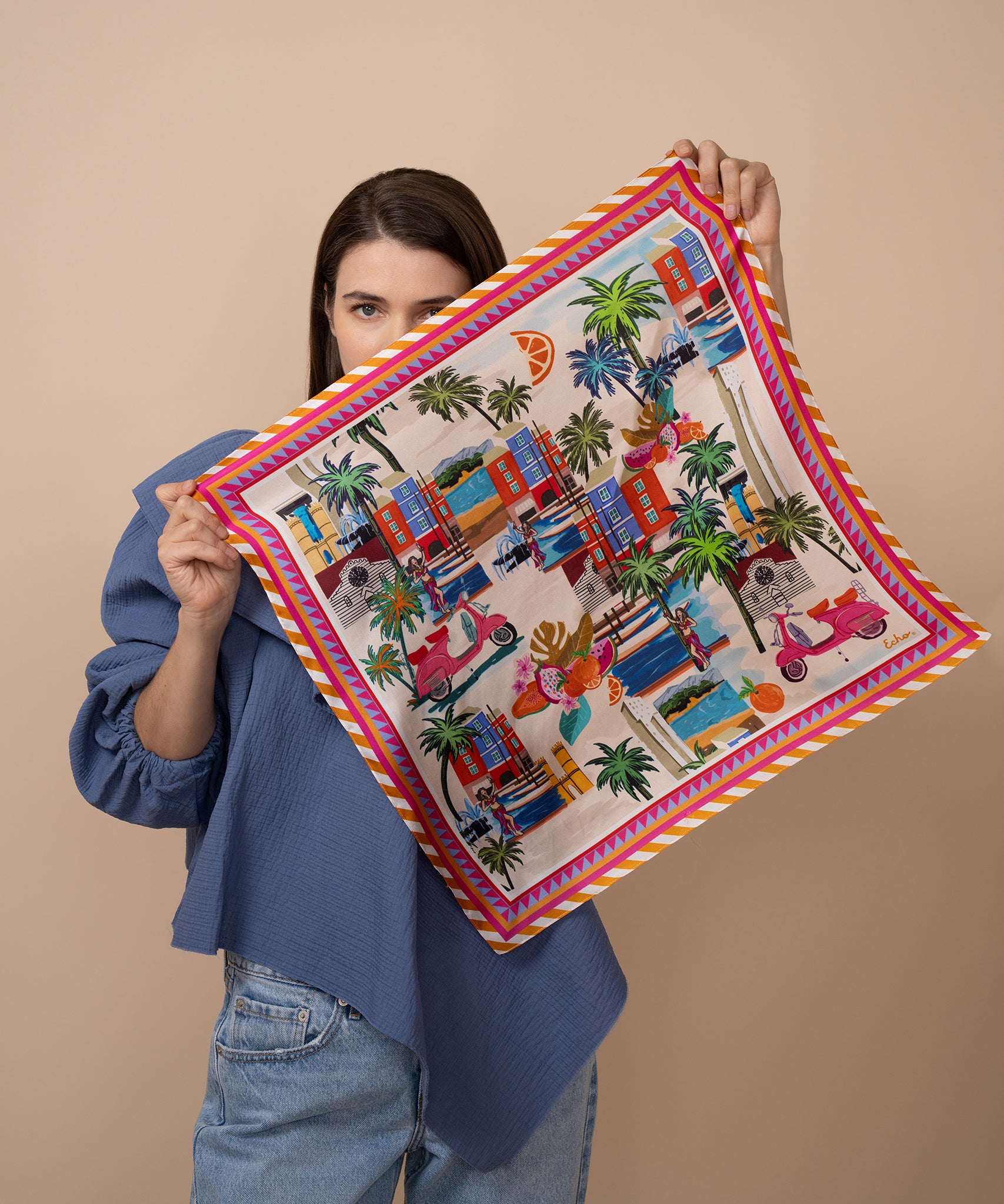 Positano Silk Bandana Scarf - Lightweight & Soft Fashion Accessory for Women & Men - Perfect for Travel, Beach, Hair Styling & Outfit Accessorizing