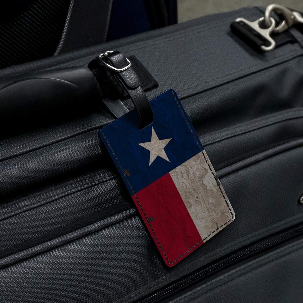 Vintage Texas State Flag Leather Luggage Tag - Distressed USA Rectangle ID Card Holder for Travel Bags, Wallets & Backpacks | Perfect for Travelers, Camping & Road Trips