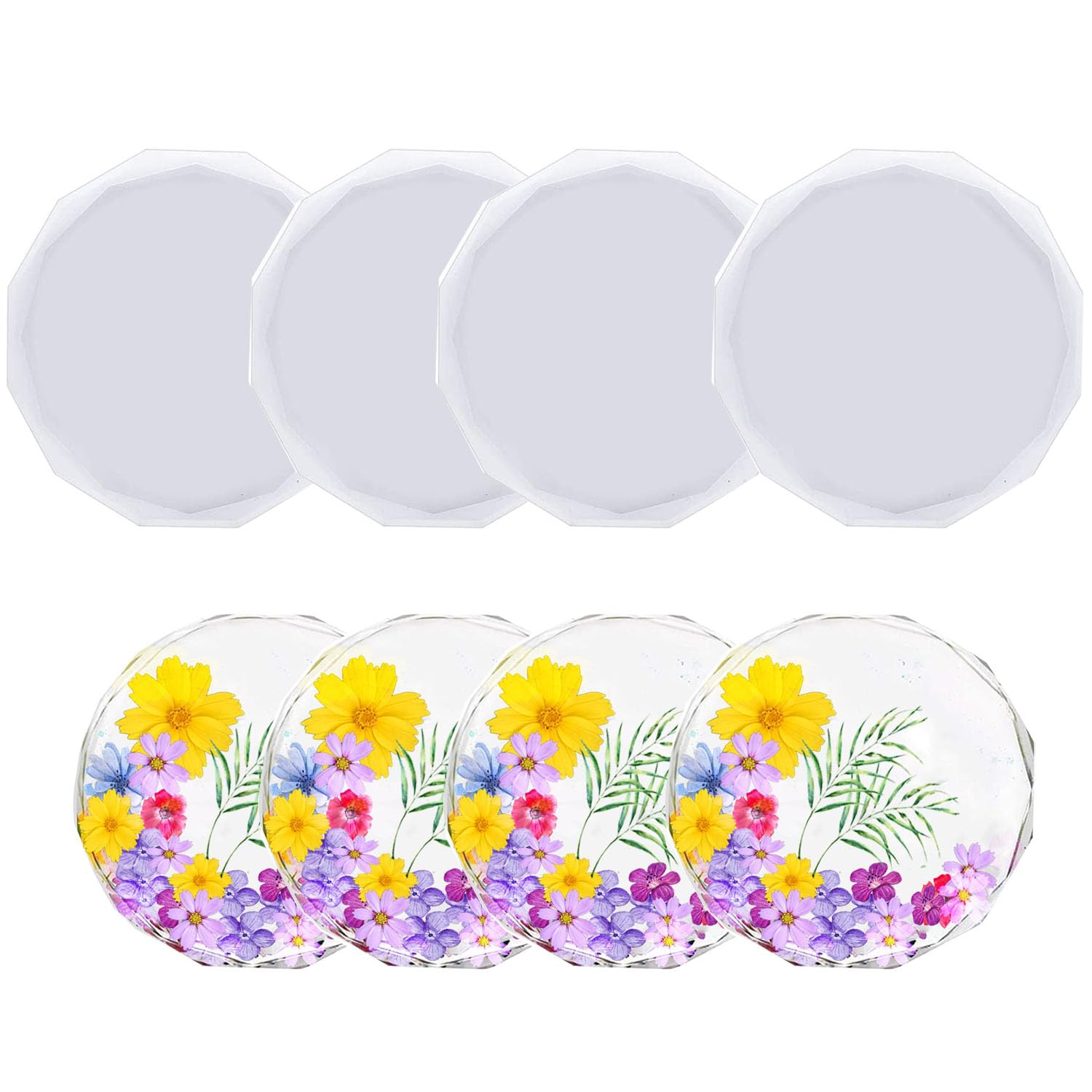 4-Piece Silicone Agate Coaster Molds for DIY Resin Coasters - Polygon Shape, Heat-Resistant Cup Mats for Home Decor & Party Favors