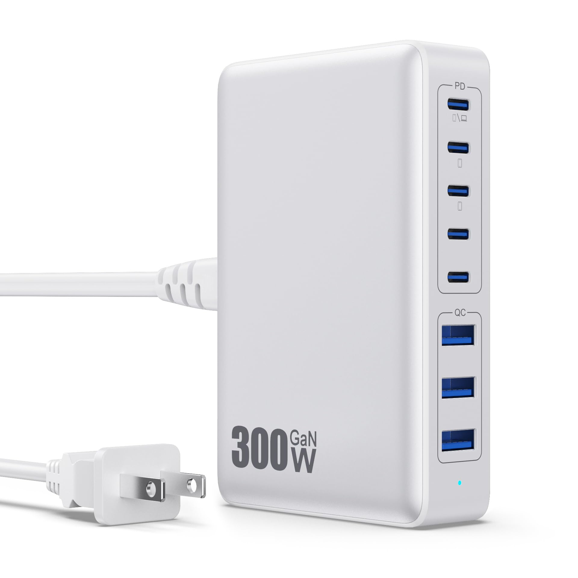 300W GaN IV Fast Charging Station with 8-Ports USB C Charger Block - PD 100W Laptop Charger Hub Compatible with MacBook/Air, Dell, Steam Deck, iPhone 16/15/14, Galaxy S24 - Perfect for Home, Office & Travel Charging Needs