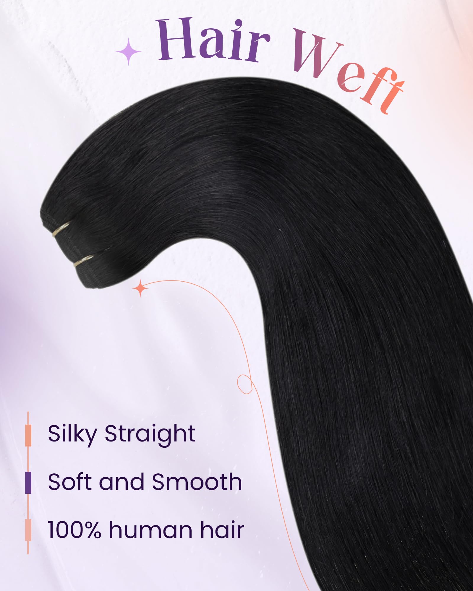 LaaVoo 14 Inch 80g Sew-in Human Hair Extensions - 100% Real Jet Black Straight Hair Weft for Black Women | Perfect for Daily Wear, Special Occasions & Styling