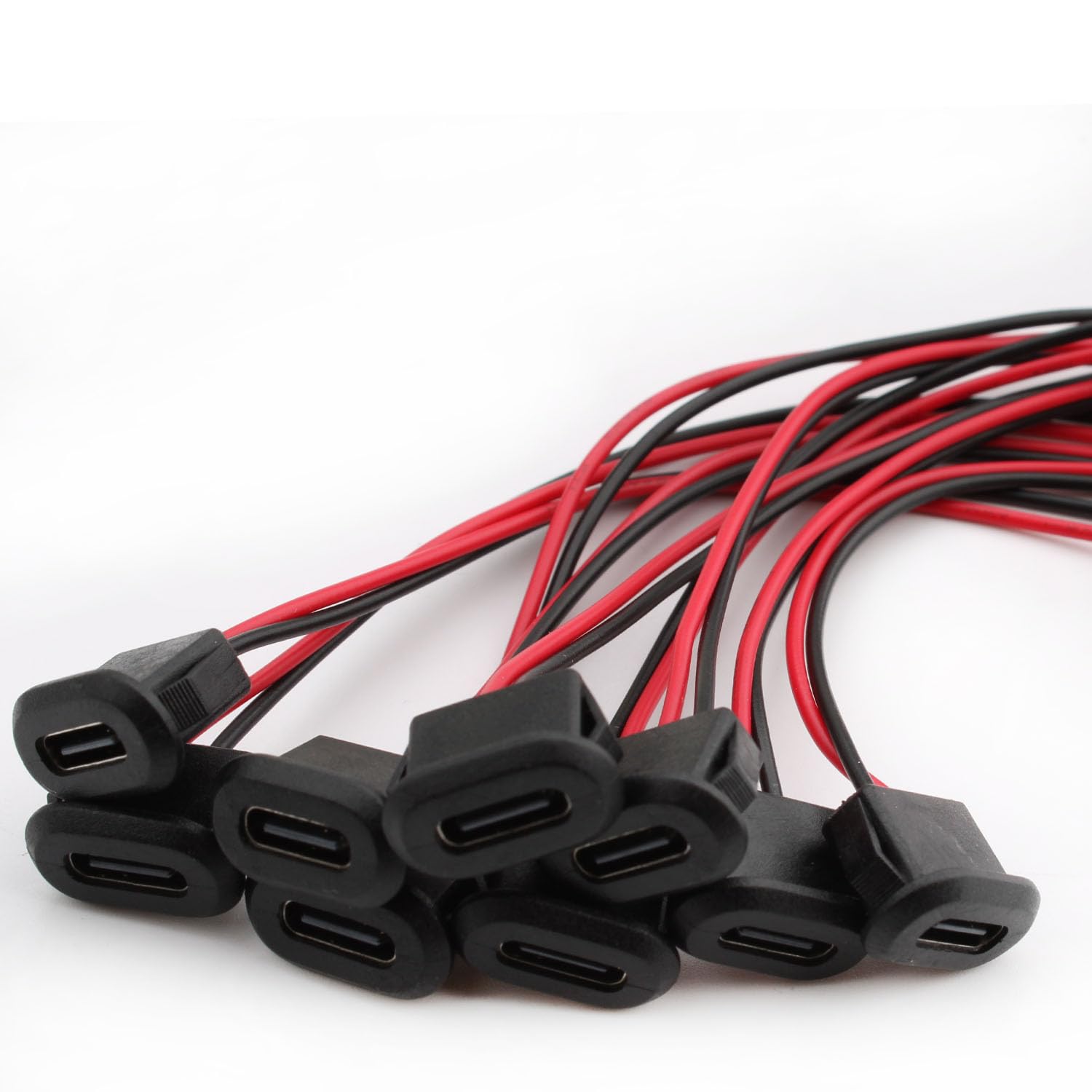 10PCS USB C Female Chassis 2Pin Soldering Jack - Waterproof Type C Pigtail Cable Extension, Power Cable with Micro USB Panel Mount Connector (Black) - Perfect for DIY Electronics, Car Audio & Home Automation Projects