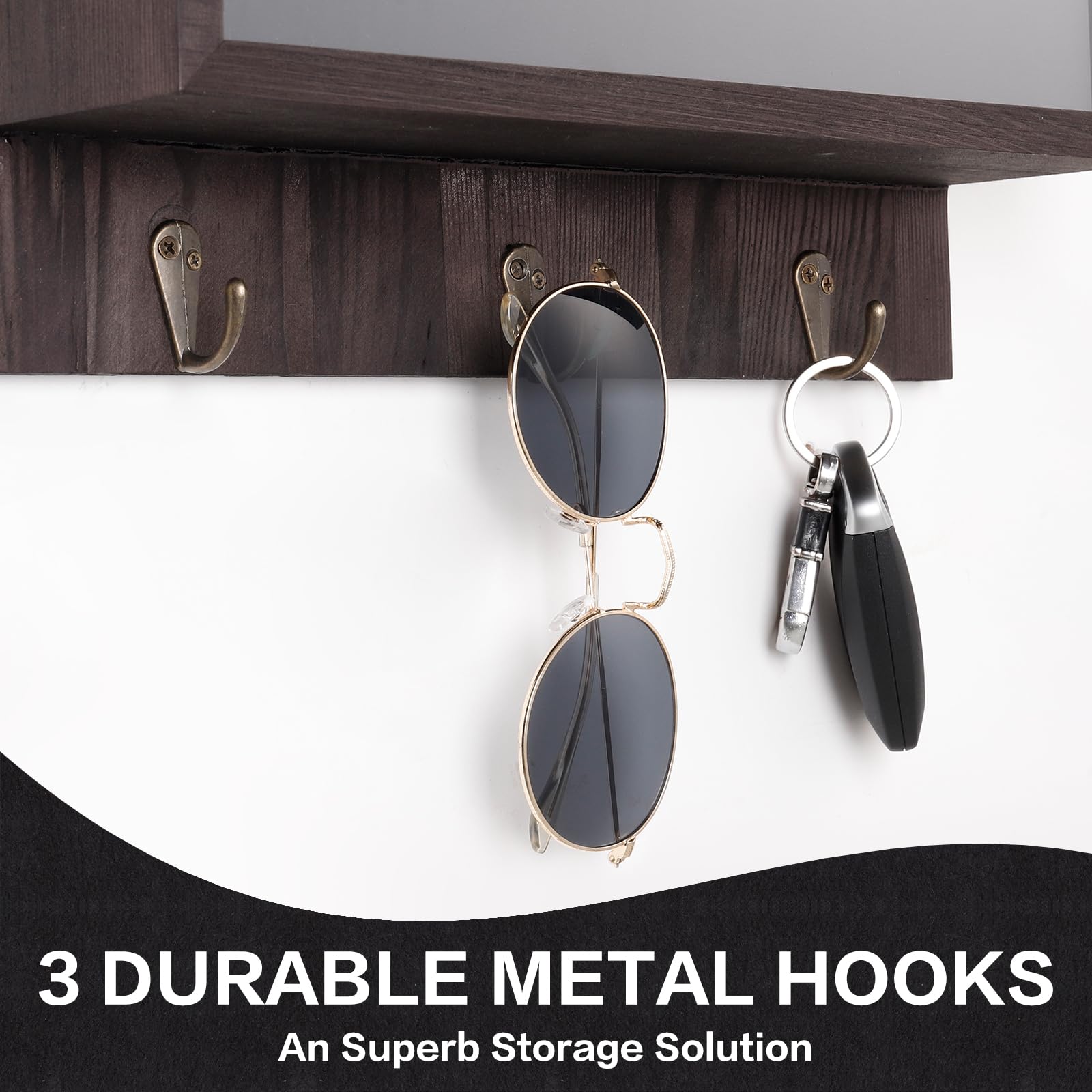 Hidden Gun Storage Safe - Wall Mounted Pistol Rack Shelf with 3 Hooks for Concealed Firearm Security | Secret Decor Wooden Cabinet for Home, Office & Bedroom | Art Storage & Picture Frame Display (Black)