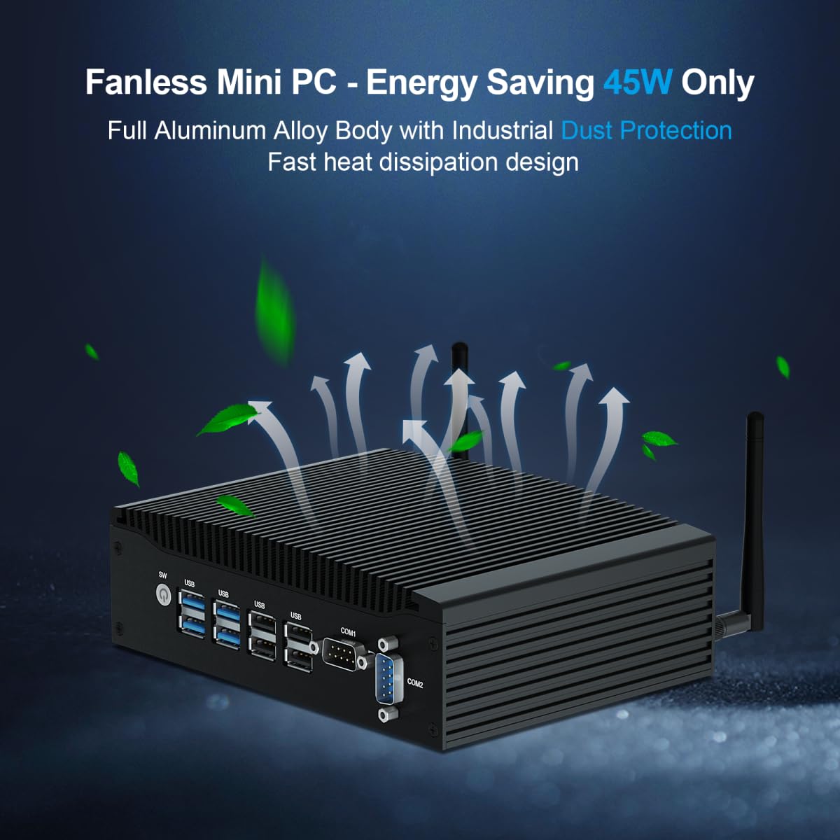 WEIDIAN Fanless Mini PC with Intel i5-8260U, 16GB RAM & 1TB SSD - Industrial Computer for 4K Dual Display, Windows 11, Dual Ethernet RS232 & Dual Band WiFi - Perfect for Office, Home Theater & Industrial Automation