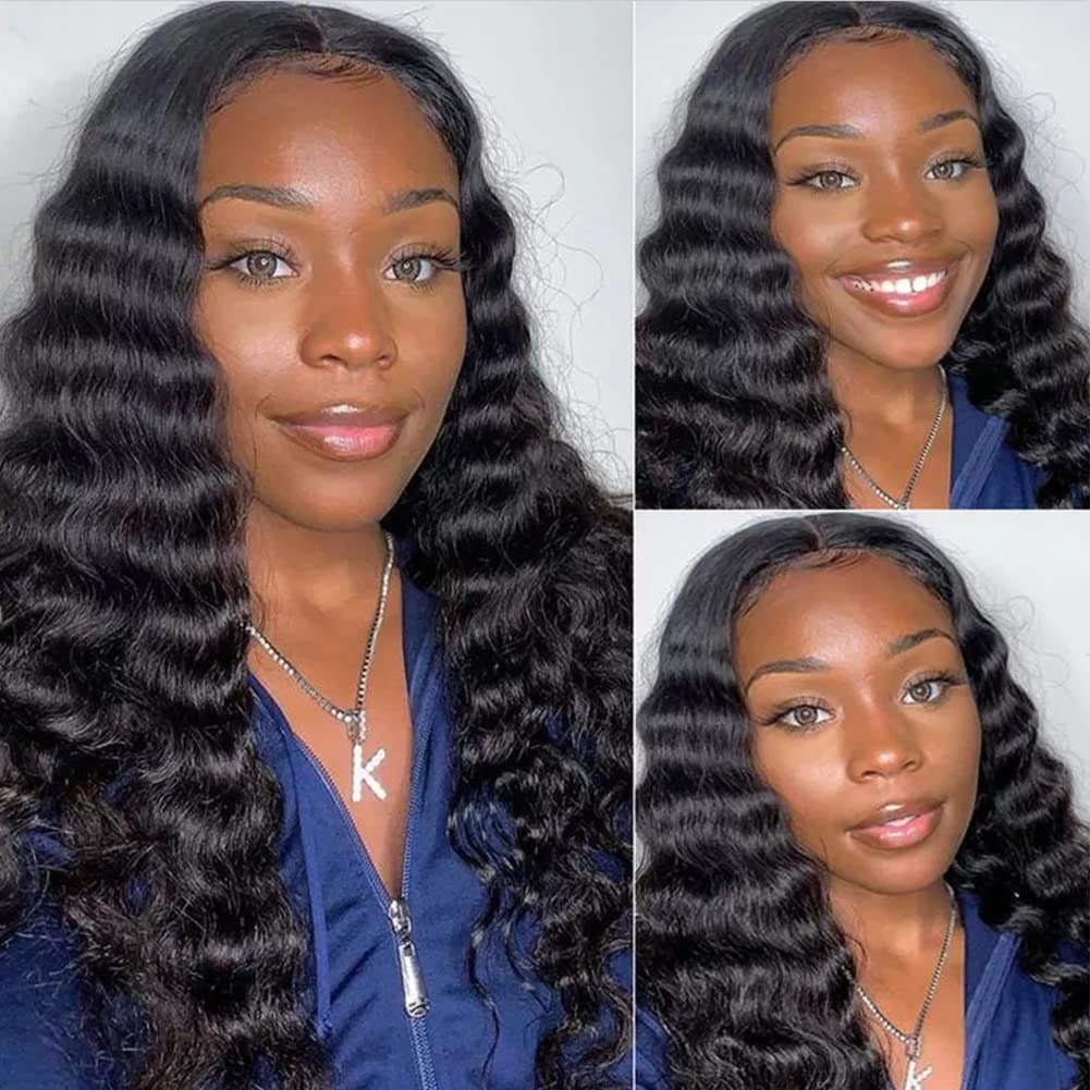 13x6x1 T Part Transparent HD Lace Front Wig - 20 Inch Deep Wave Brazilian Virgin Human Hair Wig - 10A Natural Black Pre-Plucked with Baby Hair for Black Women | Perfect for Daily Wear, Parties, Cosplay & Protective Styling
