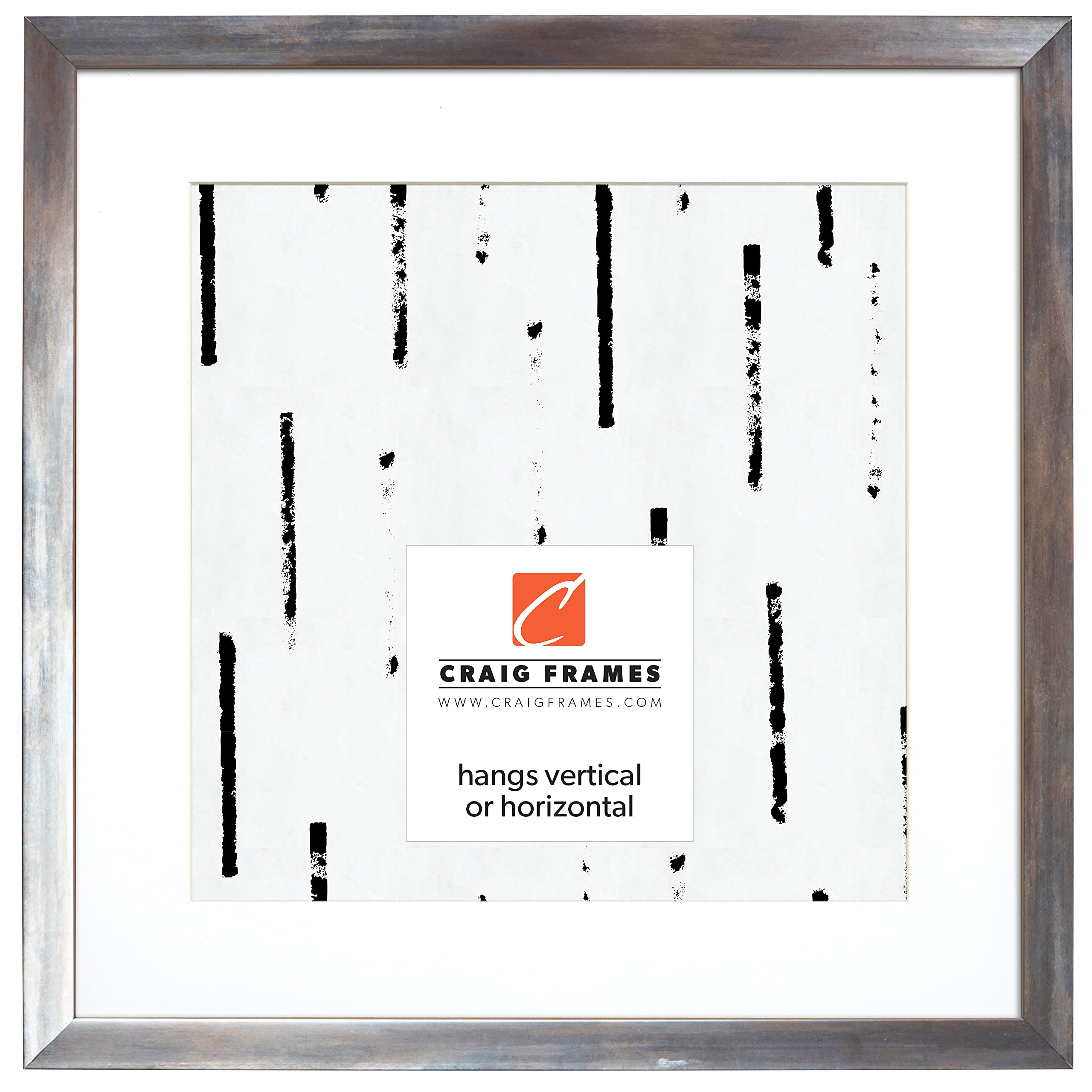 Craig Frames 16x16 Square Picture Frame with 12x12 Mat - Gunmetal Finish | Perfect for Wall Art, Photo Displays & Home Decor