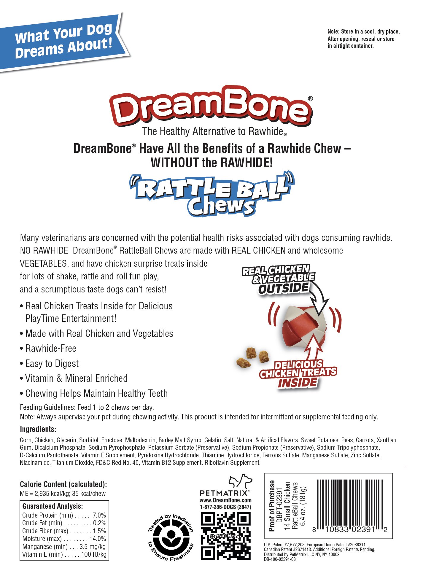 DreamBone RattleBall Small Dog Chews - 14 Count Rawhide-Free Dental Treats with Real Chicken for Puppies & Small Dogs | Perfect for Teething, Training & Playtime