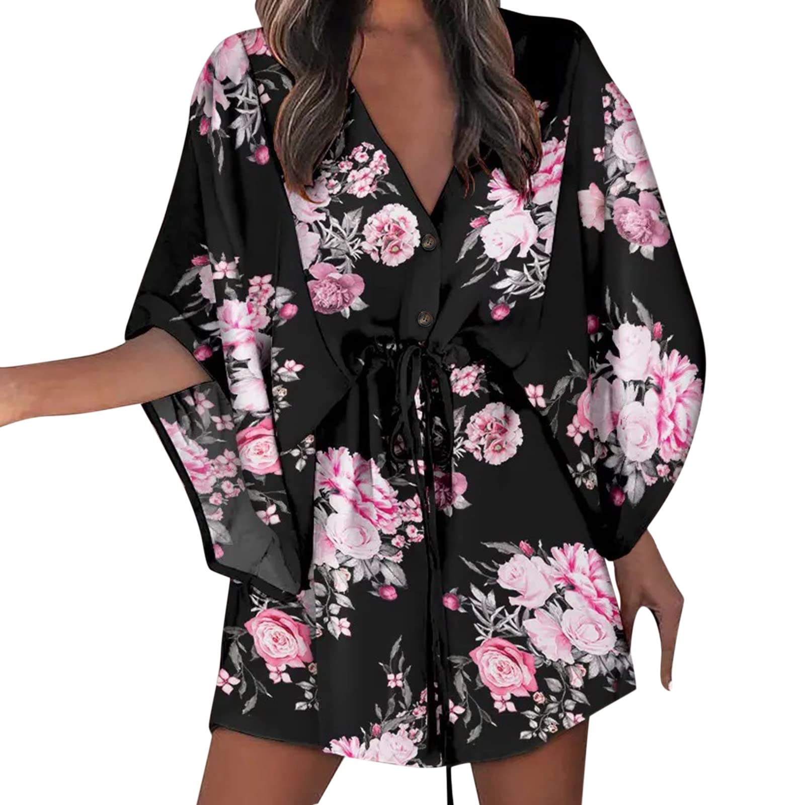Petite Midi Dress for Women - Floral Print with Neck Knot Front, A-Line Swing Short Dress | Perfect for Summer Parties, Date Nights & Casual Outings