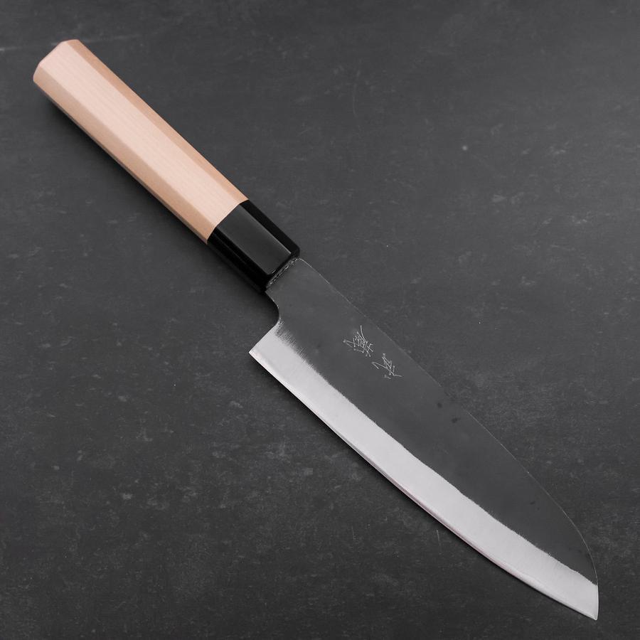 Premium Santoku Knife - Blue Steel #1 Stainless Clad Kurouchi Finish with Buffalo Magnolia Handle (165mm) - Perfect for Sushi, Vegetables & Precision Kitchen Tasks