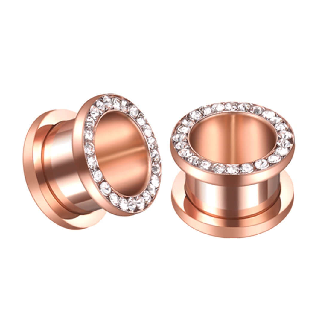 Black CZ Hollow Screw Fit Tunnel Plug Set | UZ299 | Stylish Body Jewelry for Ear Stretching & Alternative Fashion