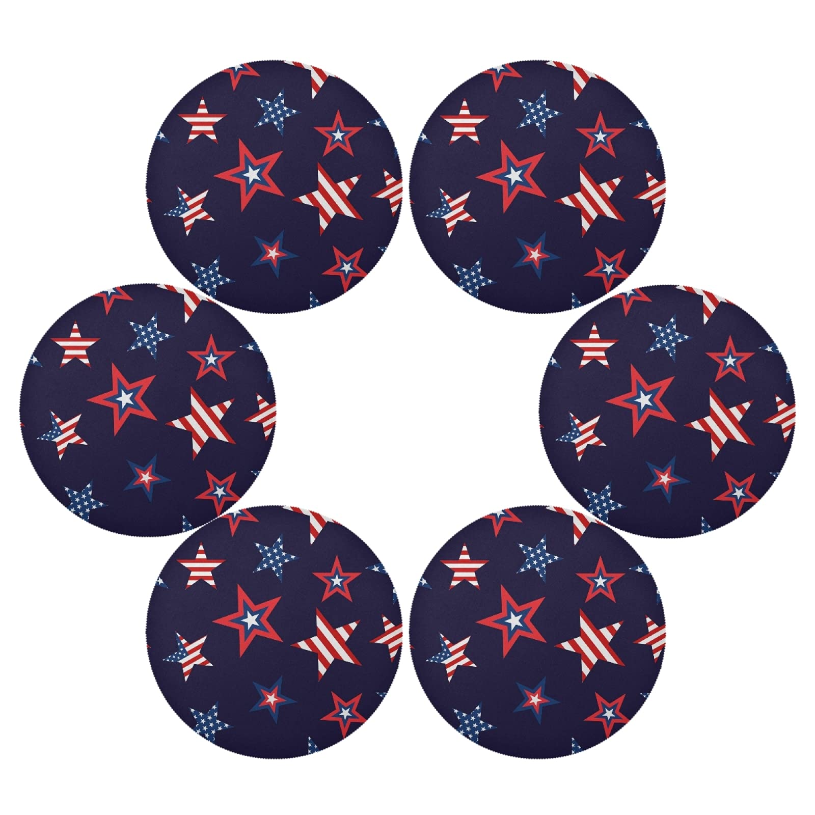 4th of July Placemats Set of 6 - Patriotic USA Flag Round Table Mats for Kitchen Dining, Washable & Durable - Perfect for Independence Day Celebrations, BBQs, and Family Gatherings