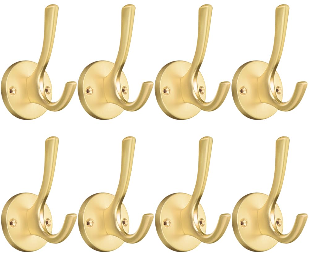 ZUONAI 8 Pack Decorative Gold Wall Hooks - Heavy Duty Metal Coat Hooks, Hat Hooks & Towel Hooks for Bathroom, Bedroom & Entryway - Perfect for Hanging Coats, Hats, Keys & Towels