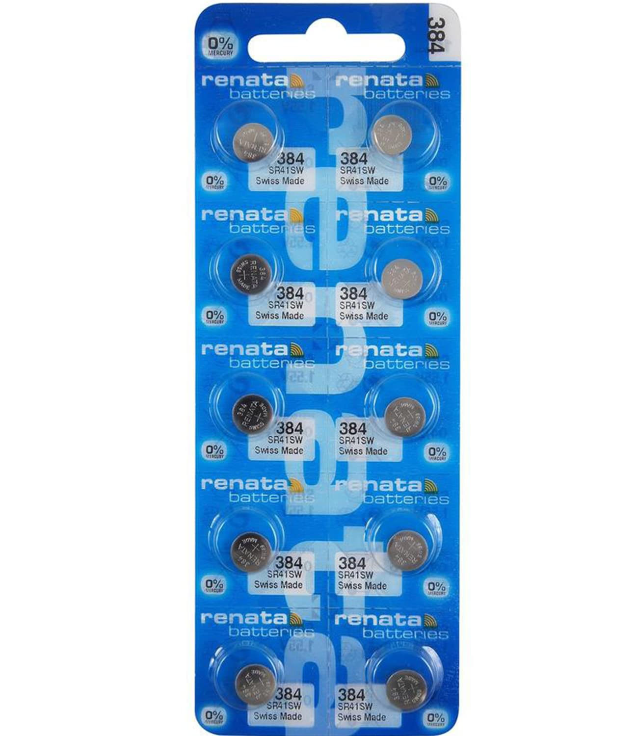 Renata 384 SR41SW 1.55V Silver Oxide Watch Batteries (10-Pack) - Long-Lasting Power for Watches, Calculators & Small Electronics - Replacement for LR41, AG3, G3, 192, 384