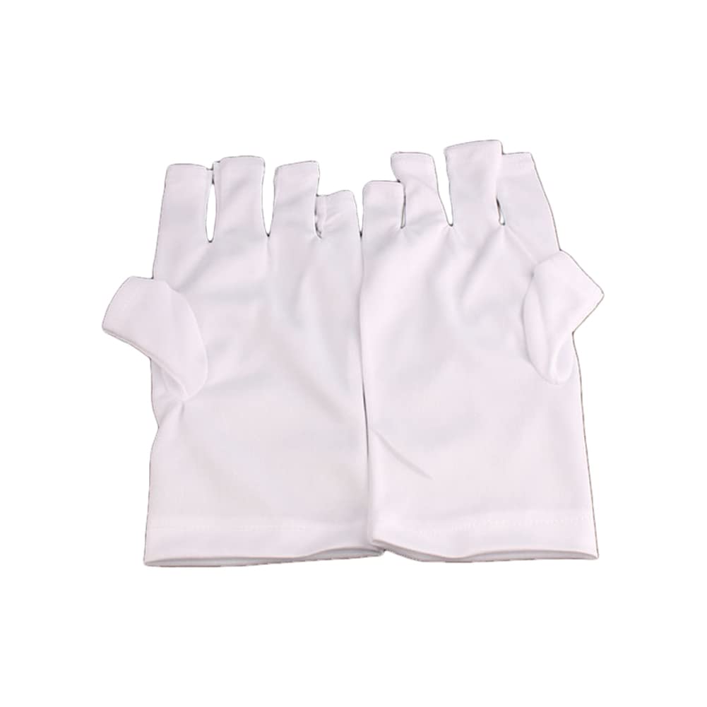 UV Protection Fingerless Gloves for Gel Manicures - 1 Pair White Nail UV Shield Sleeves (8.7