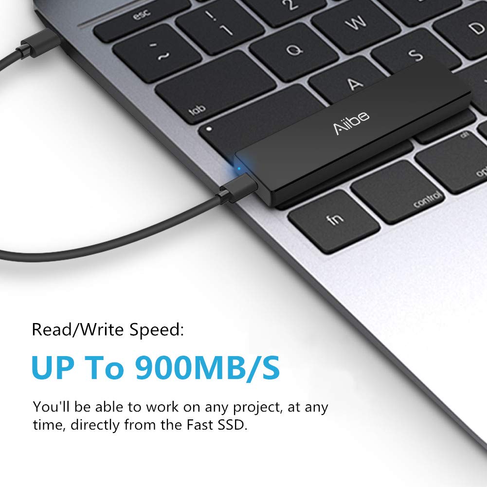 Aiibe 1TB Portable External SSD - 900MB/s High Speed USB-C & USB 3.1 Solid State Drive - Compact Mini SSD for PC, Laptop, Mac, Xbox, PS4 (Black) - Perfect for Gaming, Video Editing & Data Backup
