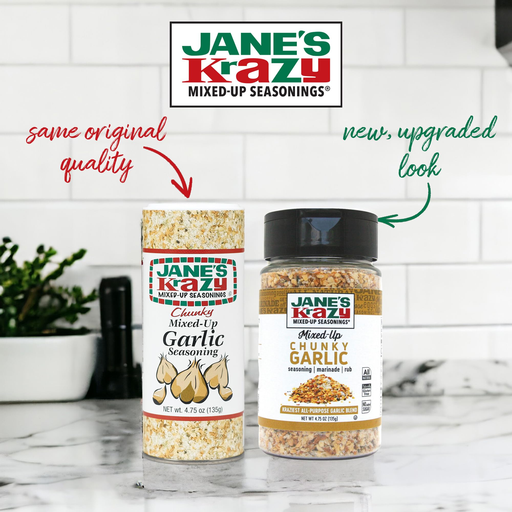 Jane's Krazy Chunky Mixed-Up Garlic Seasoning - 4.75oz (134g) | All-Purpose Garlic Salt Blend for Meat, Poultry, Seafood & Vegetables | Great for Grilling, Roasting & Cooking