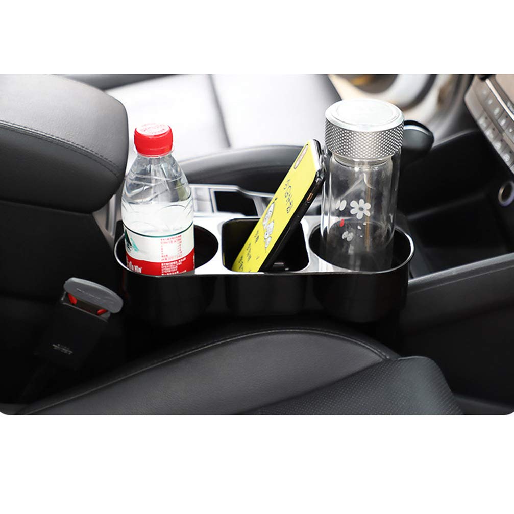 Multi-Functional 3-in-1 Car Cup Holder Organizer - Front Seat Drink Bottle Stand with Phone Holder & Storage for Wallet, Keys, Coins (Black) | Perfect for Road Trips, Commuting & Daily Driving