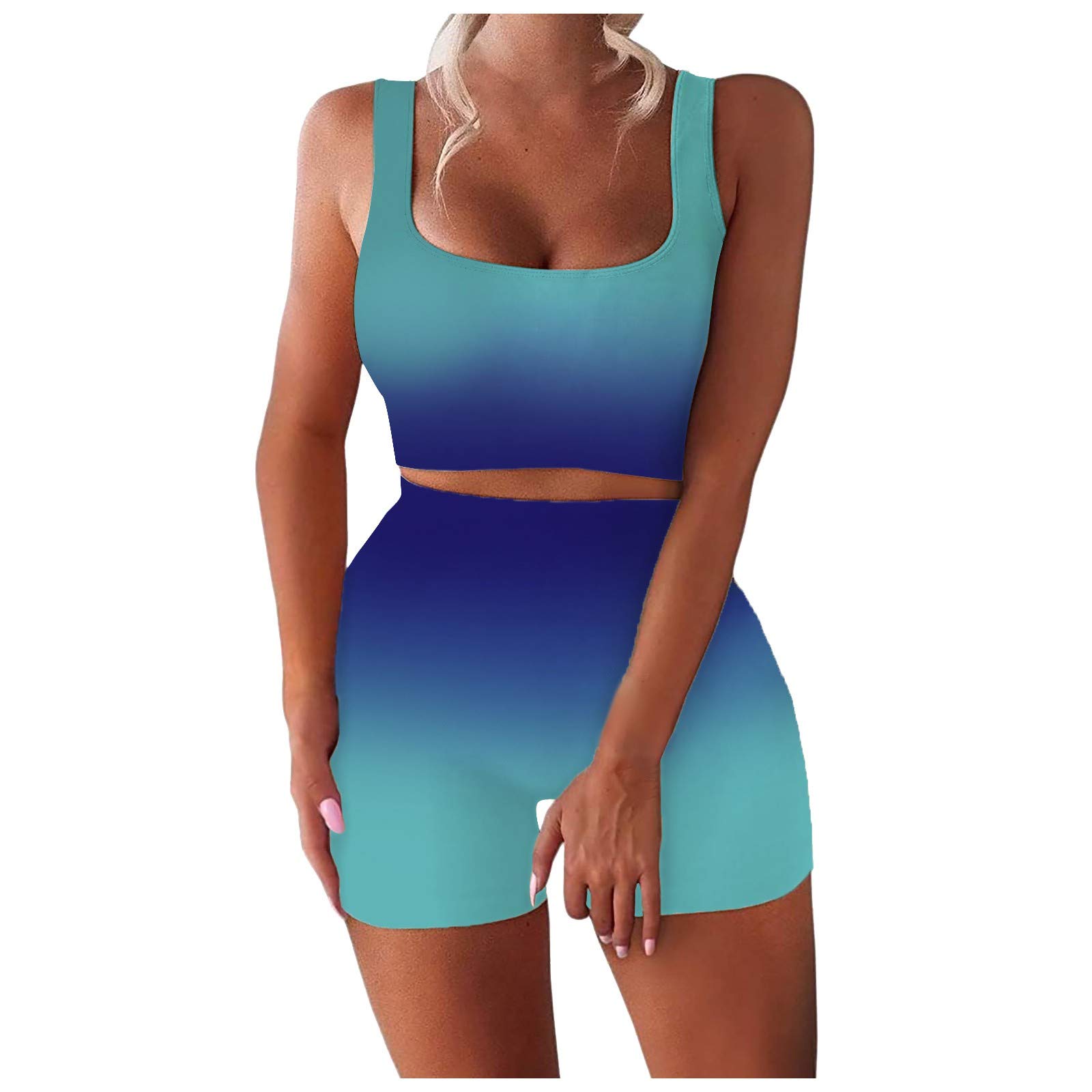 Women's 2-Piece Workout Set - Waffle Knit Short Sleeve Top & Athletic Shorts | Gym, Yoga & Lounge Wear | Comfortable Tracksuit for Running & Home Workouts