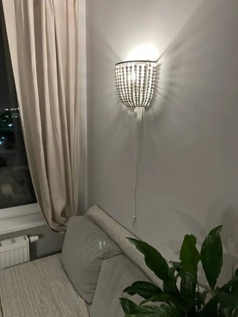 Handmade Wooden Bead Cascade Wall Lamp - Boho Chic Hanging Light Fixture for Bedroom, Living Room & Dorm Decor
