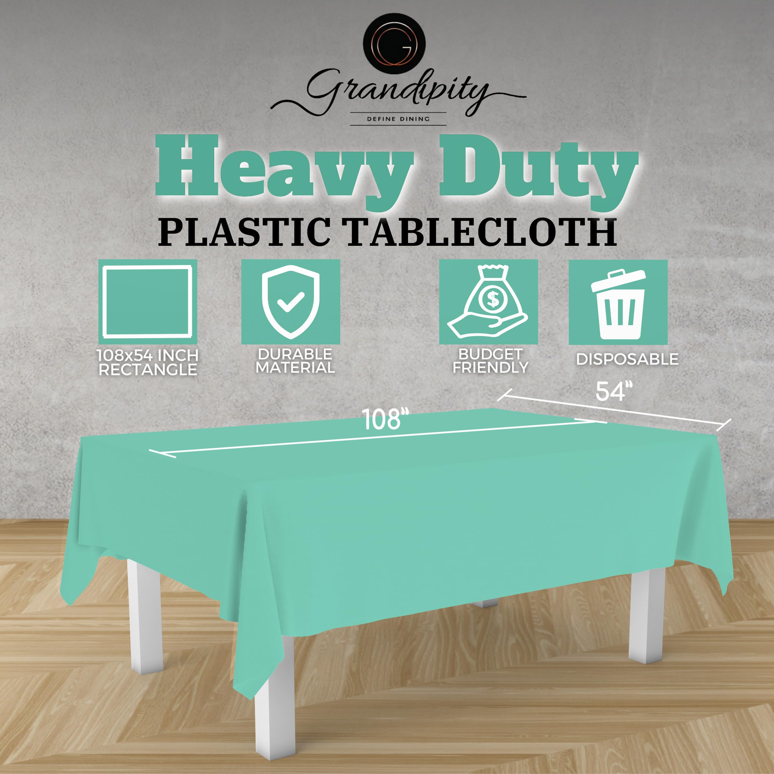 Premium Disposable Plastic Tablecloth (6 Pack) - 54x108 Inch Rectangle Table Cover for Parties, Picnics & Events - Waterproof & Durable for 6ft to 8ft Tables - Ideal for Birthday Celebrations, Outdoor Gatherings & Holiday Decorations