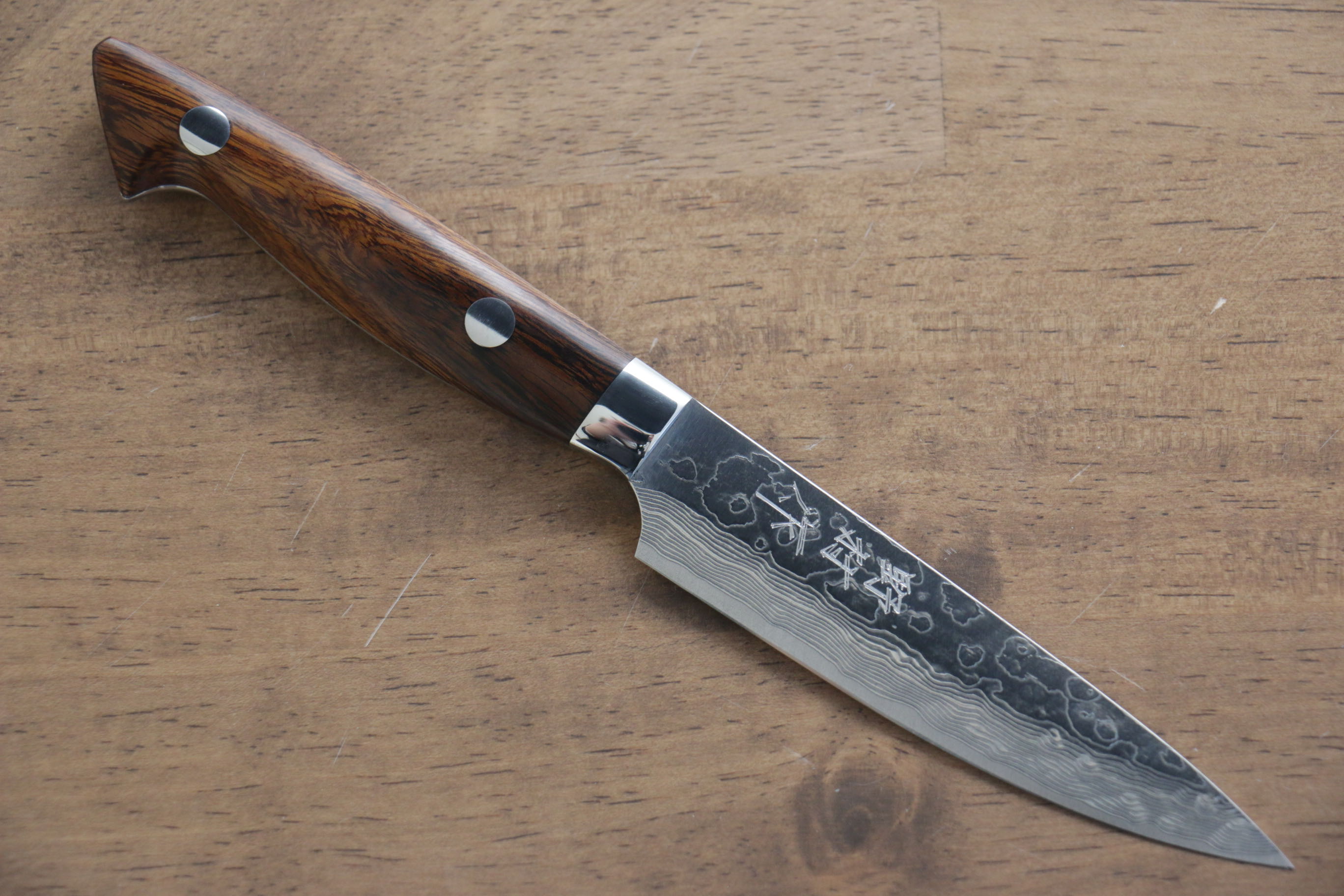 Premium Kazuo Nomura VG10 Damascus Petty Utility Knife 100mm with Ironwood Handle - Perfect for Slicing, Peeling & Precision Kitchen Tasks