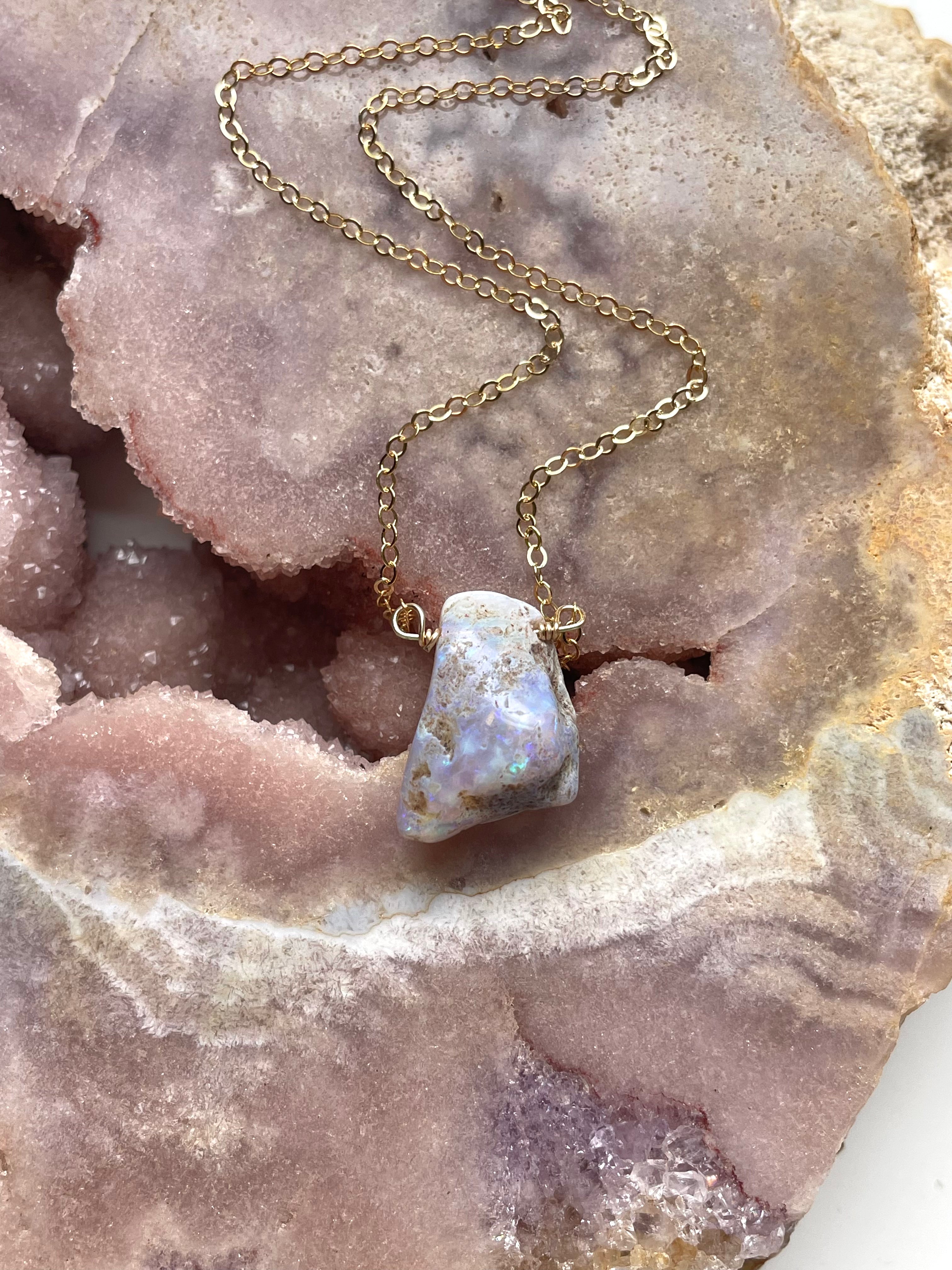 Genuine Australian Opal Necklace - Natural Raw Opal Jewelry for Women, Handmade Sterling Silver Pendant, Elegant Gift for Birthday, Anniversary & Special Occasions