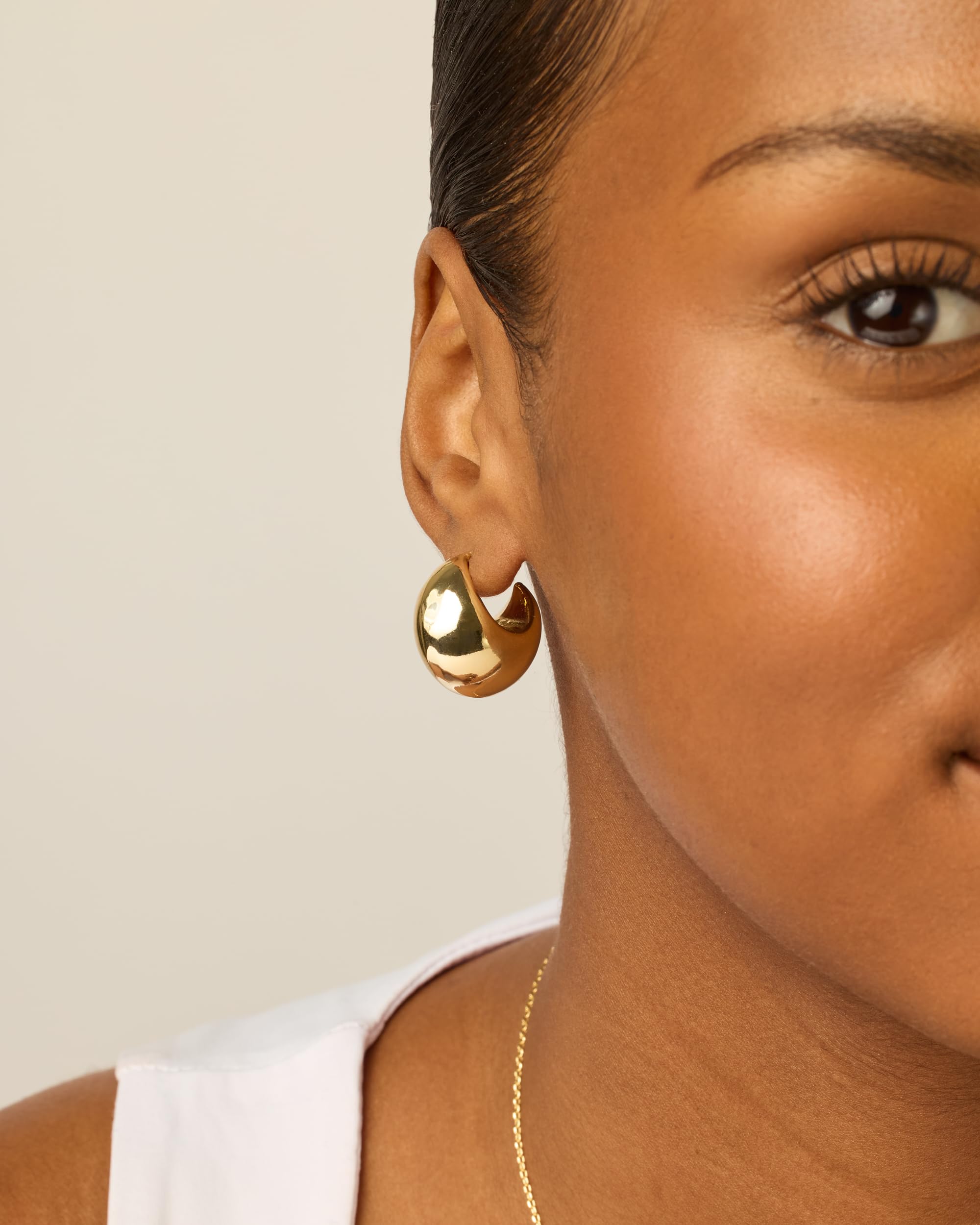 PAVOI 14K Gold Plated Sterling Silver Geometric Dome Teardrop Drop Dangle Hoop Earrings for Women - Chunky Statement Earrings for Party, Wedding & Everyday Wear