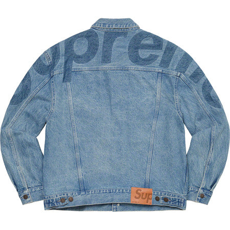 Supreme Inset Logo Denim Trucker Jacket for Men - Classic Blue Denim Jacket with Embroidered Logo | Streetwear Fashion, Casual Outfit Essential for Everyday Wear