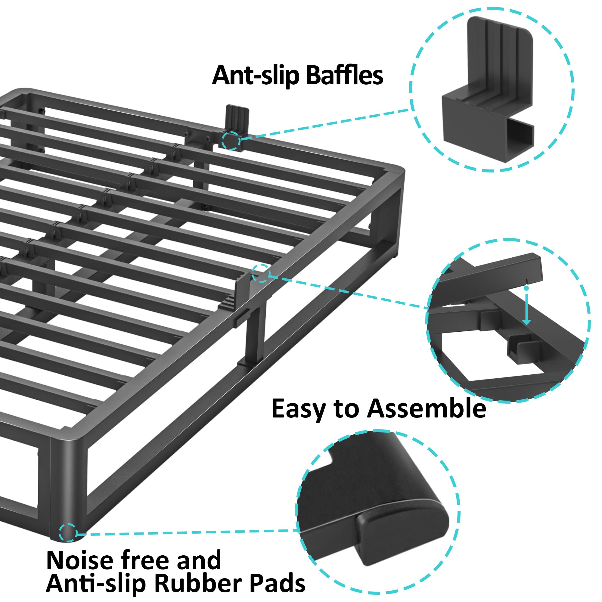 10 Inch Heavy Duty Metal King Bed Frame - 3500 LBS Capacity, Anti-Bending Round Corner Legs, Steel Slat Support, No Box Spring Needed | Quiet, Easy Assembly Platform Bed for Master Bedroom & Guest Rooms