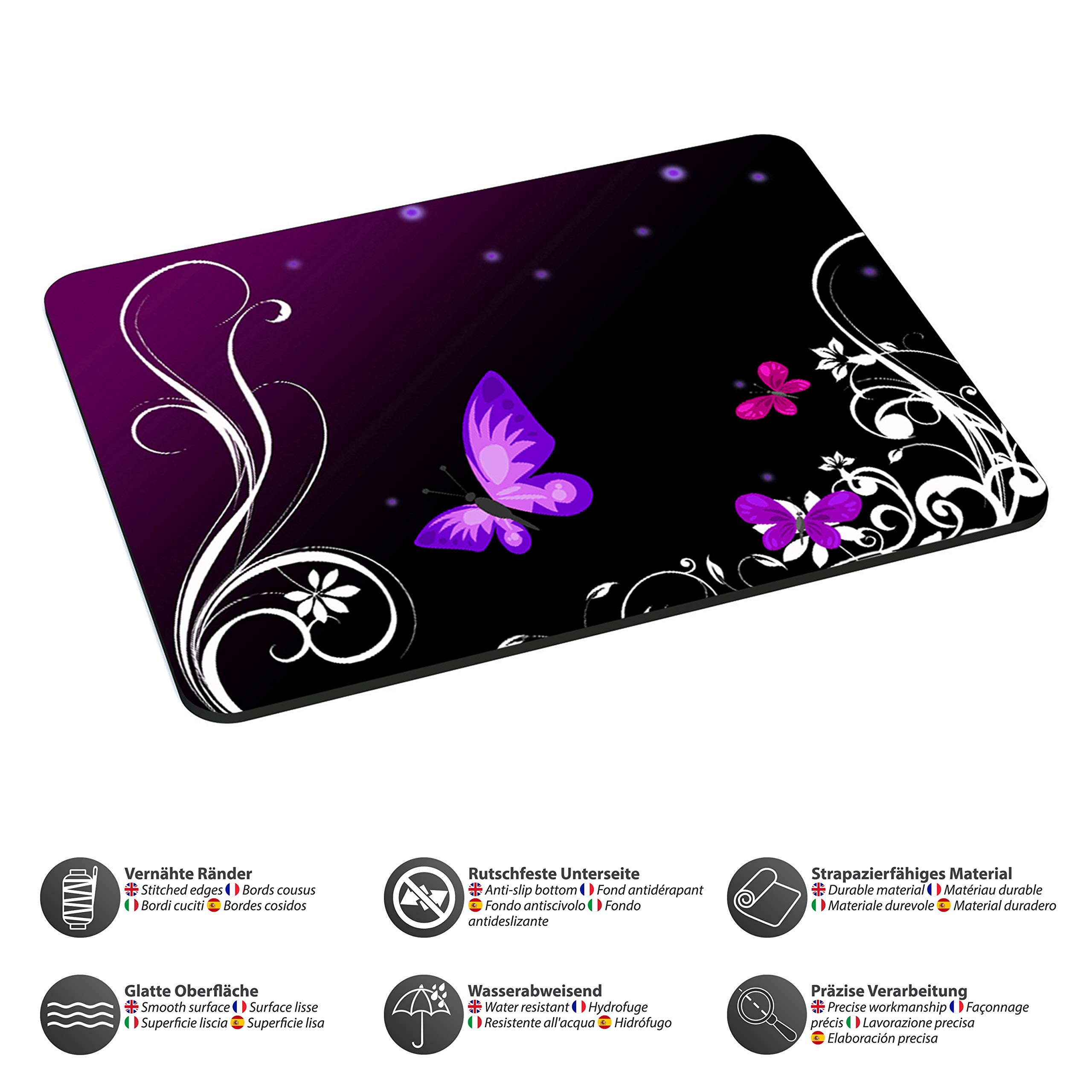 Elegant Purple Butterfly Design Mouse Pad - Non-Slip Comfortable Gaming & Office Desk Mat for Computer Laptop - Perfect for Work, Gaming & Home Office Setup
