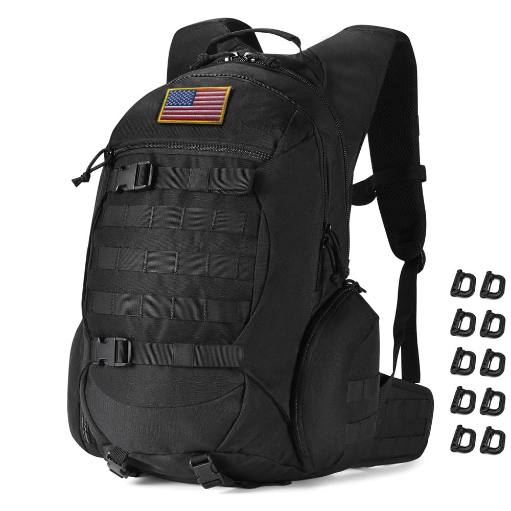 Tactical Backpack for Men - 35L Military Rucksack with MOLLE System, Durable Hiking & Motorcycle Backpack (Black) - Perfect for Outdoor Adventures, Camping & Travel