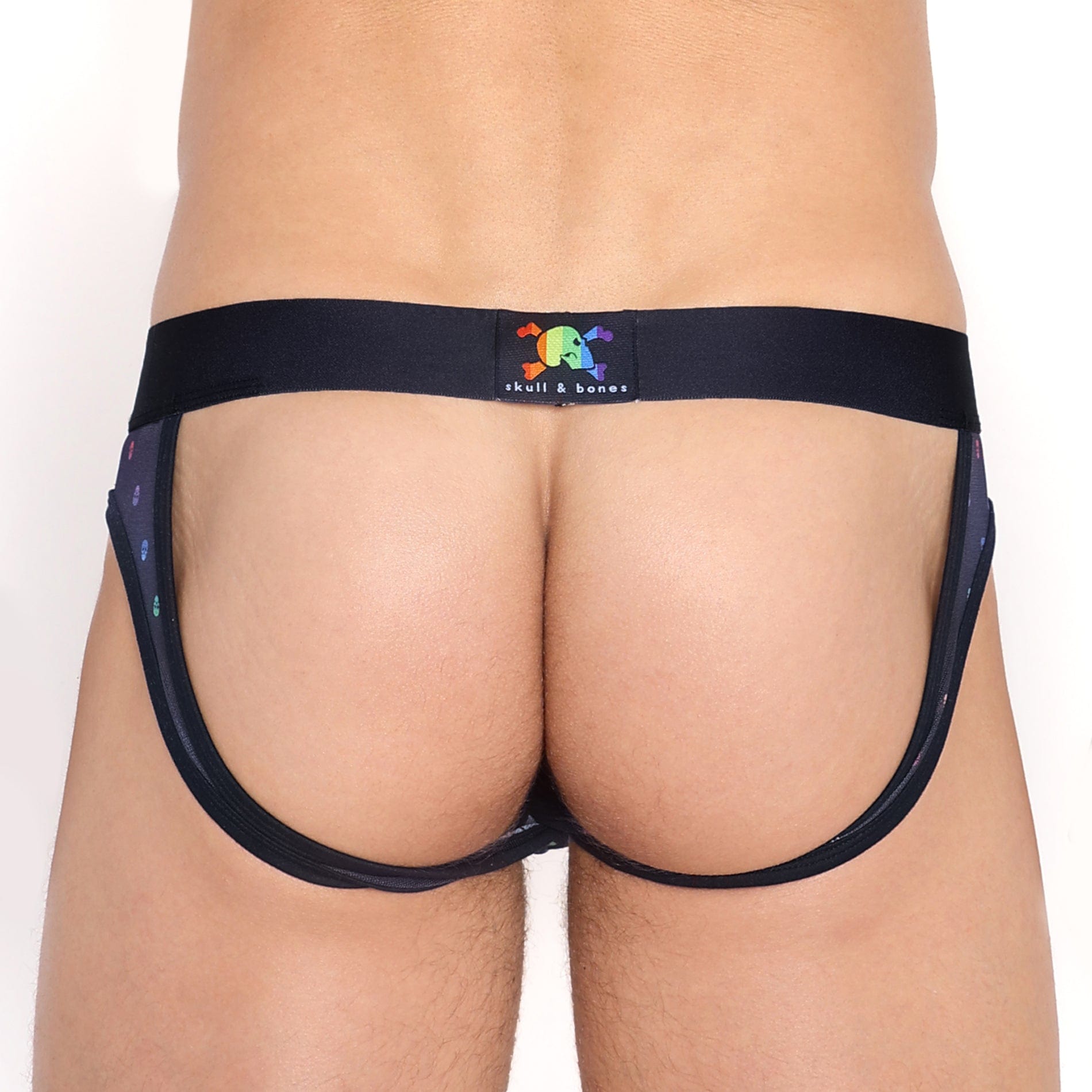 Pride Ditsy Skull Black Sheer Mesh Y Jock Strap - Gothic Lingerie for Men, Comfortable Underwear for Pride Events & Night Out