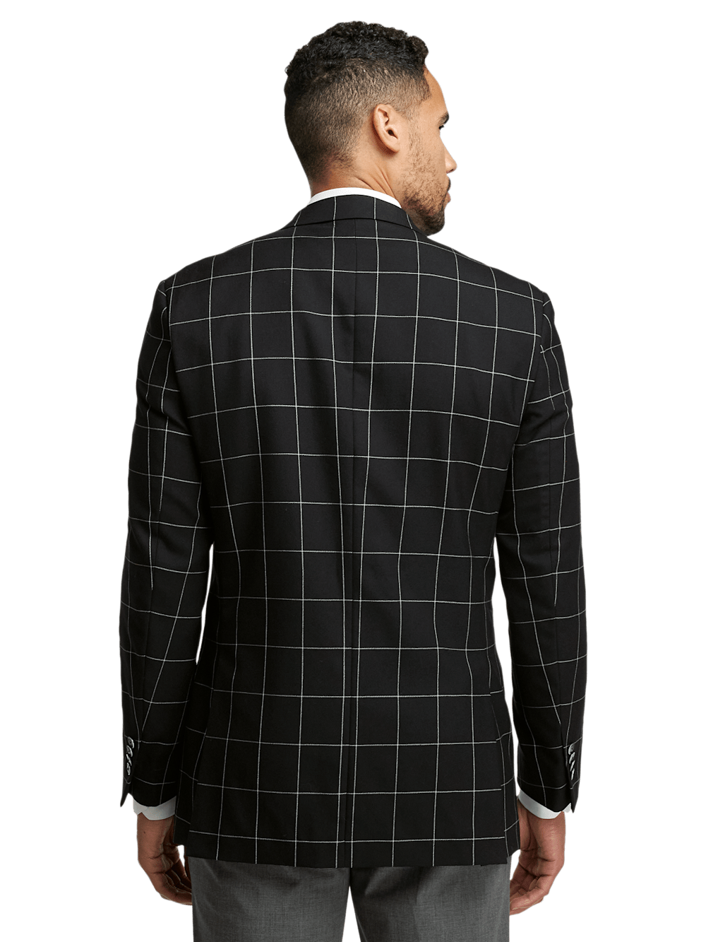 Wool Windowpane Single Breasted Peak Lapel Sport Coat - Black | Classic Business Blazer for Men | Perfect for Office, Weddings & Formal Events