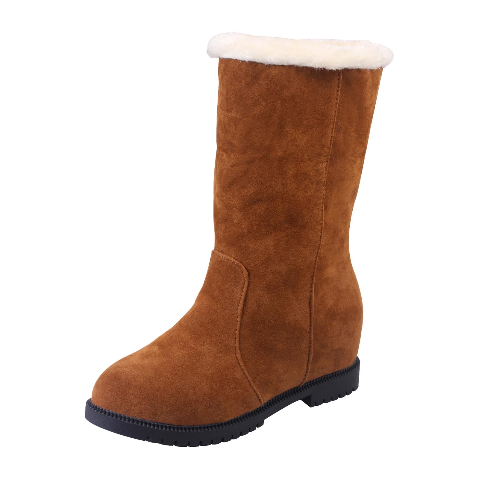 Qeaghou Women's Winter Snow Boots - Warm Suede Faux Fur Lined Mid Calf Boots with Comfortable Platform, Waterproof Outdoor Shoes for Snowy Days & Cold Weather